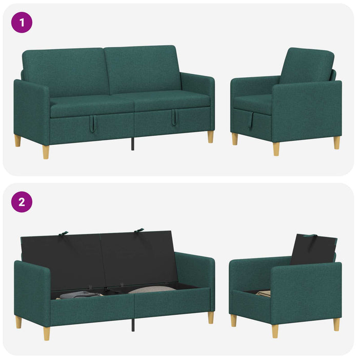 Set de canapea cu spațiu de depozitare 2 pcs Verde închis - WALTI WALTI