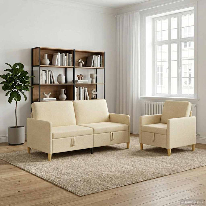 Set de canapea cu spațiu de depozitare 2 pcs Crem Poliester - WALTI WALTI