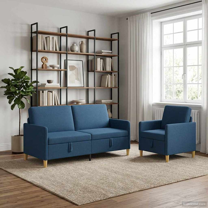 Set de canapea cu spațiu de depozitare 2 pcs albastru Poliester - WALTI WALTI
