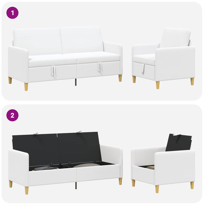 Set de canapea cu spațiu de depozitare 2 pcs Alb Poliester - WALTI WALTI