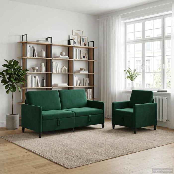 Set de canapea cu spațiu de depozitare 2 buc. Verde închis WALTI