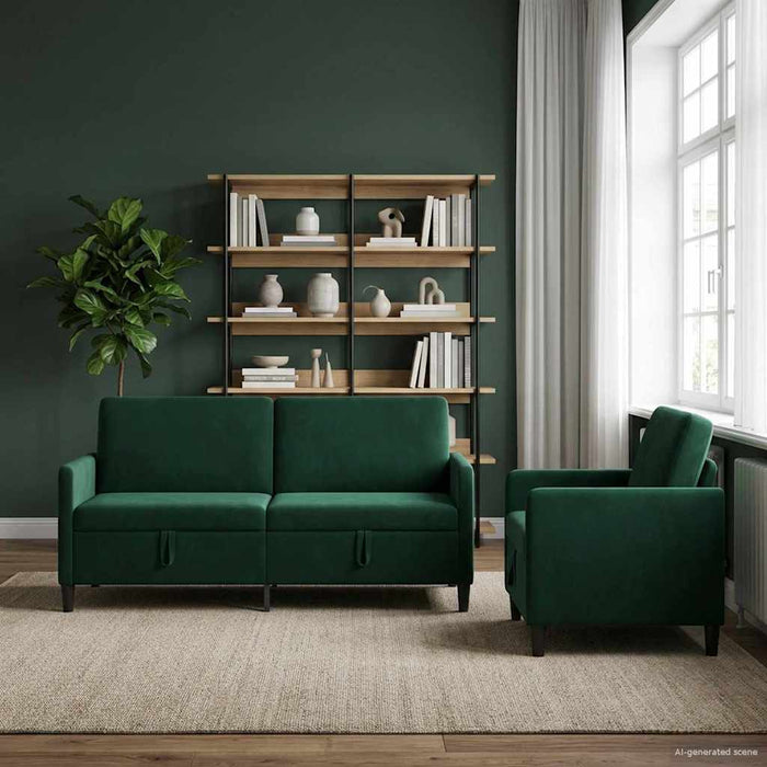 Set de canapea cu spațiu de depozitare 2 buc. Verde închis WALTI