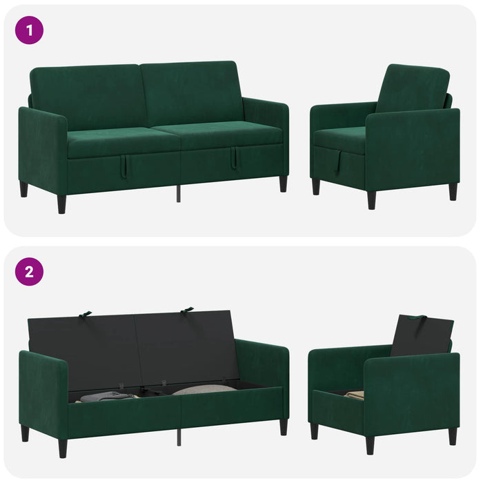 Set de canapea cu spațiu de depozitare 2 buc. Verde închis WALTI