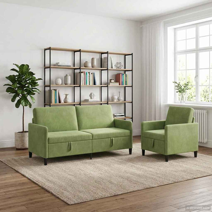 Set de canapea cu spațiu de depozitare 2 buc. Verde deschis WALTI