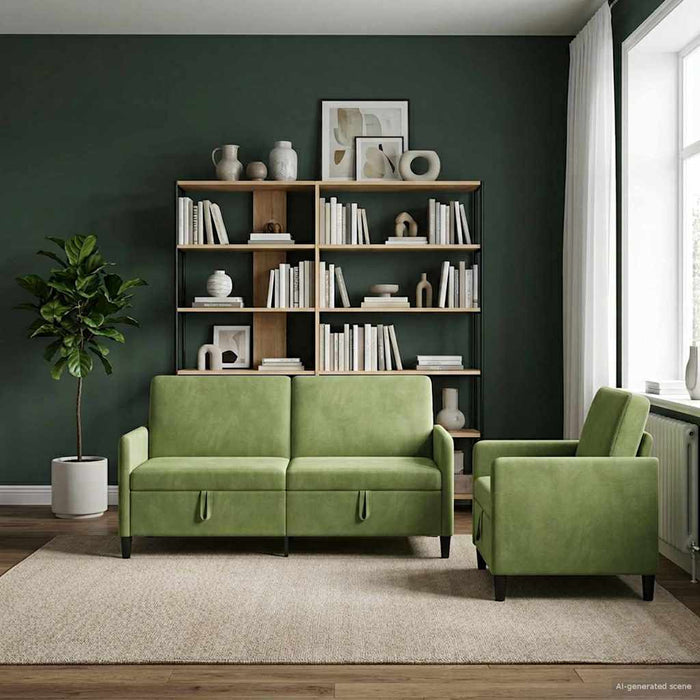 Set de canapea cu spațiu de depozitare 2 buc. Verde deschis WALTI
