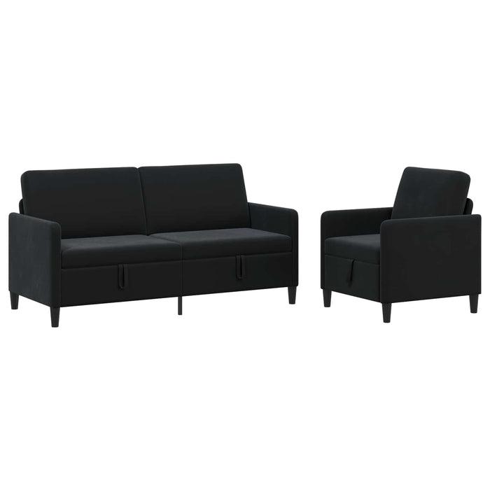 Set de canapea cu spațiu de depozitare 2 buc. Negru Poliester WALTI