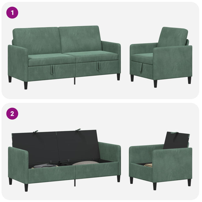 Set de canapea cu spațiu de depozitare 2 buc. Verde Mării WALTI