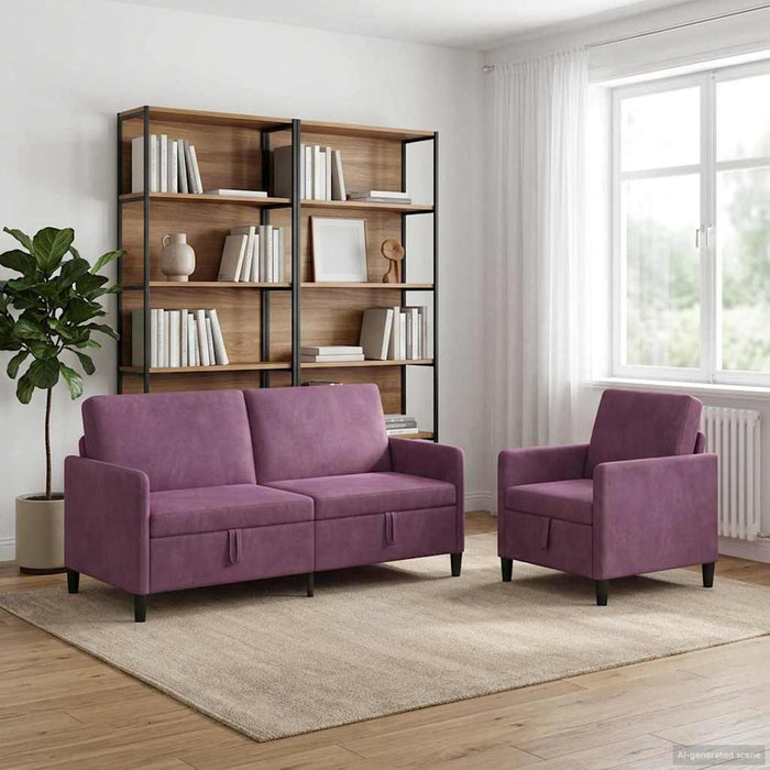 Set de canapea cu spațiu de depozitare 2 buc. Violet Poliester WALTI