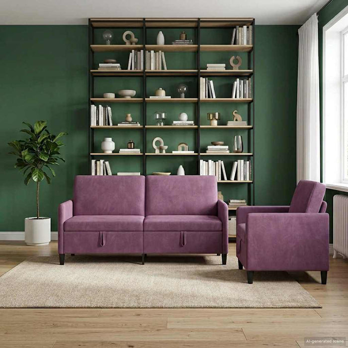 Set de canapea cu spațiu de depozitare 2 buc. Violet Poliester WALTI