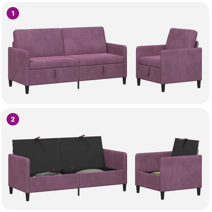 Set de canapea cu spațiu de depozitare 2 buc. Violet Poliester WALTI