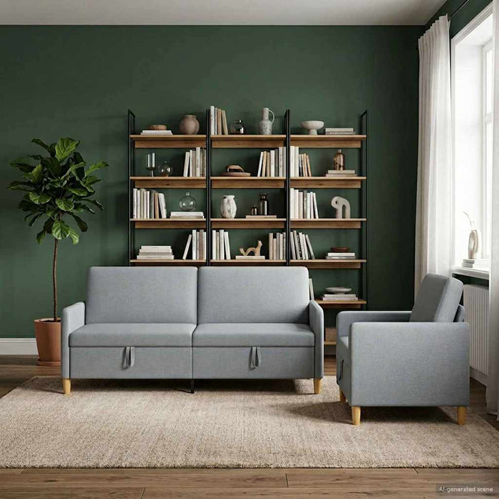 Set de canapea cu spațiu de depozitare 2 pcs Gri deschis - WALTI WALTI