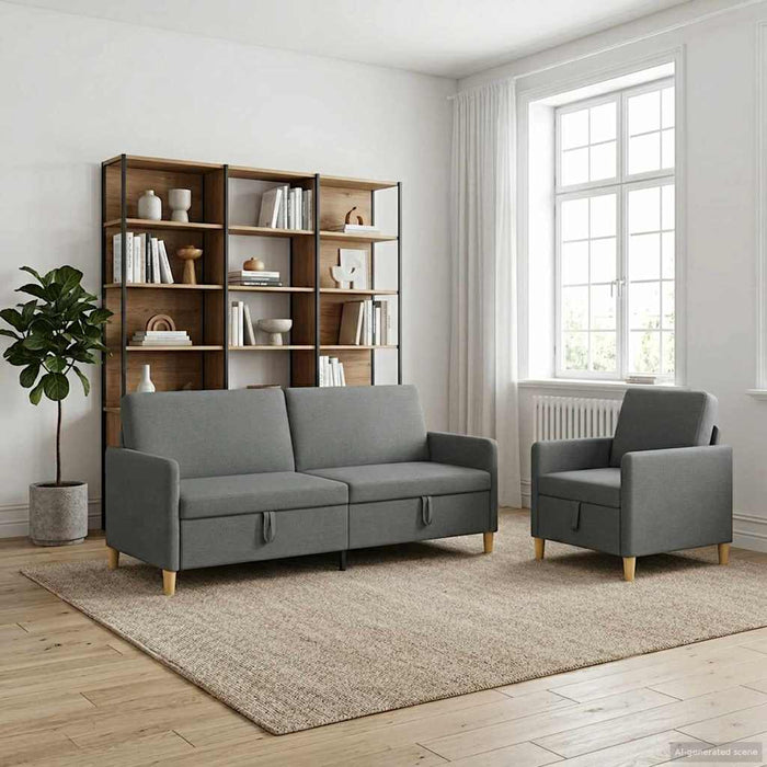 Set de canapea cu spațiu de depozitare 2 pcs Gri închis - WALTI WALTI