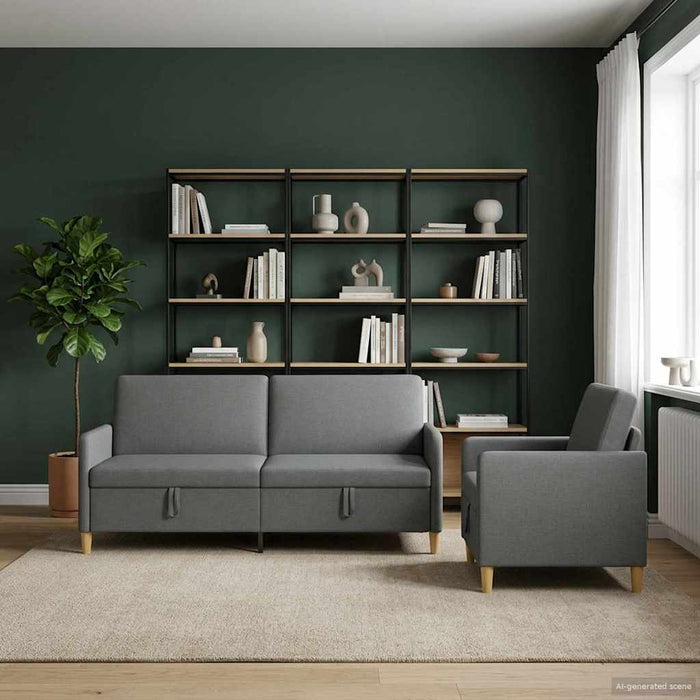 Set de canapea cu spațiu de depozitare 2 pcs Gri închis - WALTI WALTI