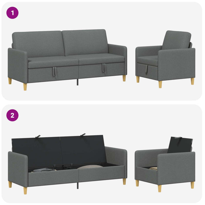 Set de canapea cu spațiu de depozitare 2 pcs Gri închis - WALTI WALTI