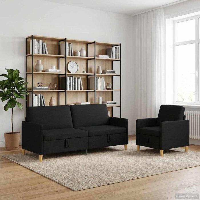 Set de canapea cu spațiu de depozitare 2 pcs Negru Poliester - WALTI WALTI