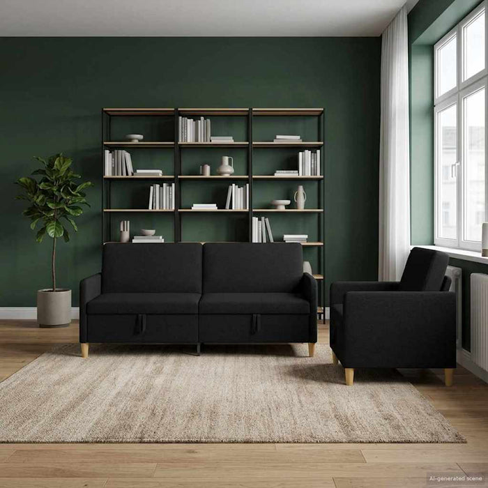 Set de canapea cu spațiu de depozitare 2 pcs Negru Poliester - WALTI WALTI