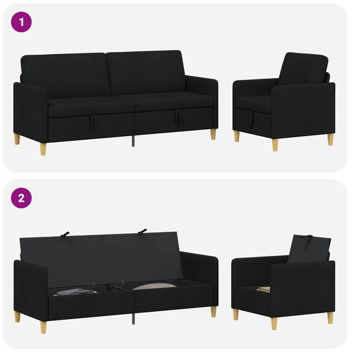 Set de canapea cu spațiu de depozitare 2 pcs Negru Poliester - WALTI WALTI