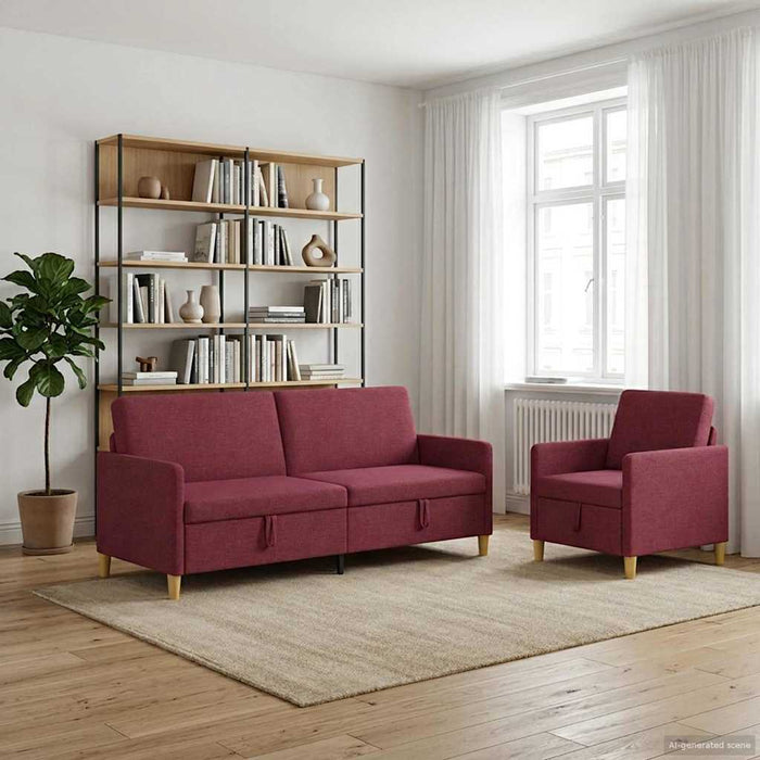 Set de canapea cu spațiu de depozitare 2 pcs Roșu Vin Poliester - WALTI WALTI