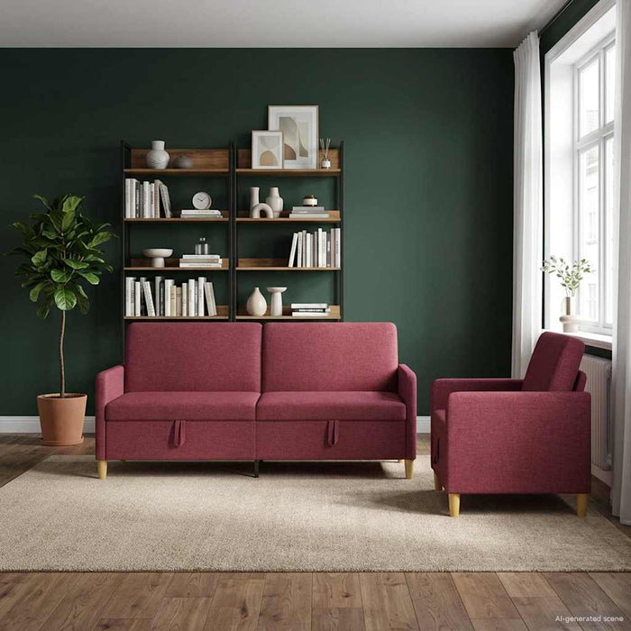 Set de canapea cu spațiu de depozitare 2 pcs Roșu Vin Poliester - WALTI WALTI