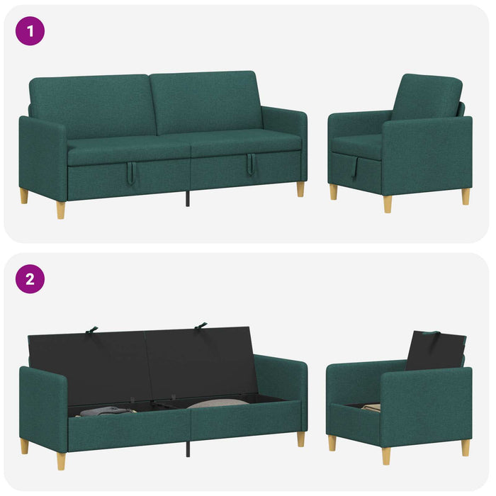 Set de canapea cu spațiu de depozitare 2 pcs Verde închis - WALTI WALTI