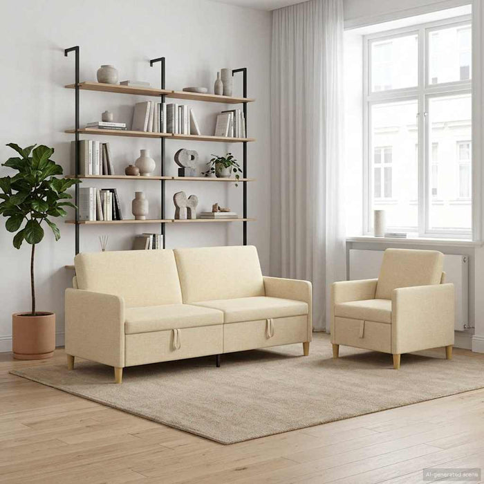 Set de canapea cu spațiu de depozitare 2 pcs Crem Poliester - WALTI WALTI