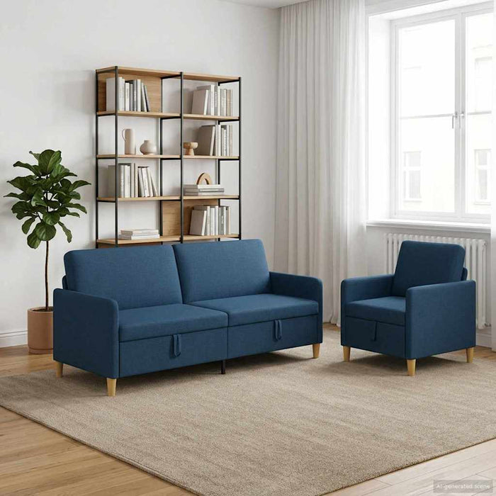 Set de canapea cu spațiu de depozitare 2 pcs albastru Poliester - WALTI WALTI