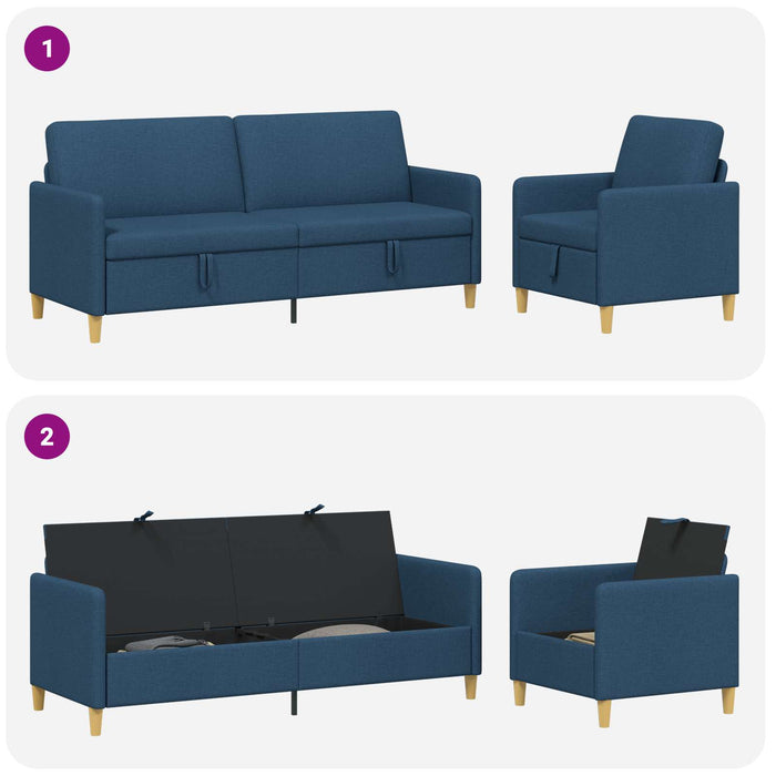 Set de canapea cu spațiu de depozitare 2 pcs albastru Poliester - WALTI WALTI