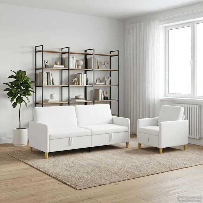 Set de canapea cu spațiu de depozitare 2 pcs Alb Poliester - WALTI WALTI