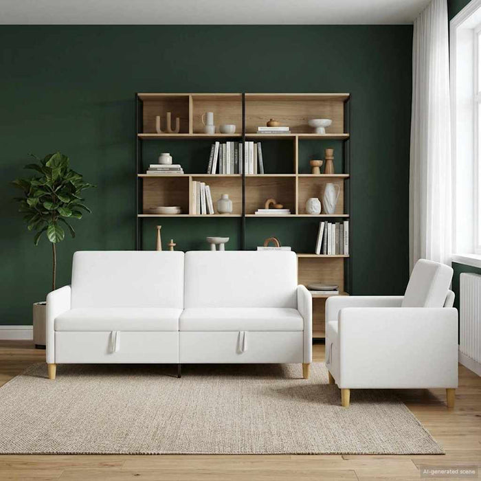 Set de canapea cu spațiu de depozitare 2 pcs Alb Poliester - WALTI WALTI