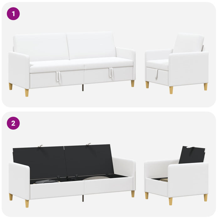 Set de canapea cu spațiu de depozitare 2 pcs Alb Poliester - WALTI WALTI
