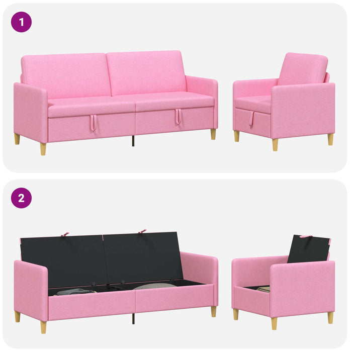 Set de canapea cu spațiu de depozitare 2 pcs Roz Poliester - WALTI WALTI
