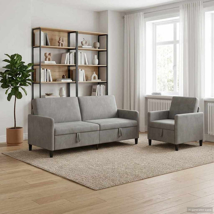 Set de canapea cu spațiu de depozitare 2 buc. Gri deschis WALTI