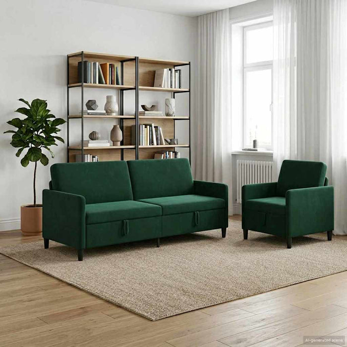 Set de canapea cu spațiu de depozitare 2 buc. Verde închis WALTI