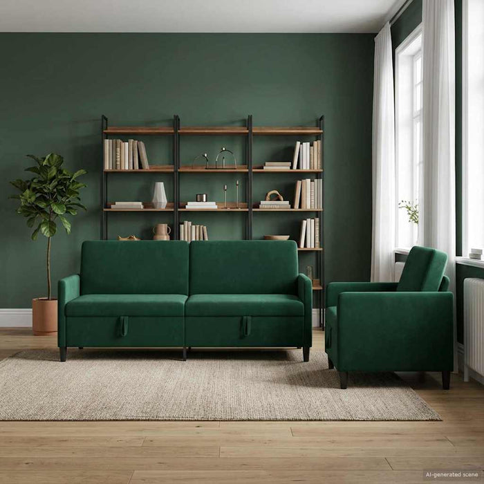 Set de canapea cu spațiu de depozitare 2 buc. Verde închis WALTI