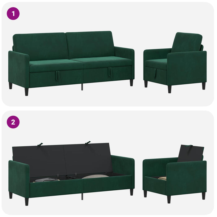 Set de canapea cu spațiu de depozitare 2 buc. Verde închis WALTI
