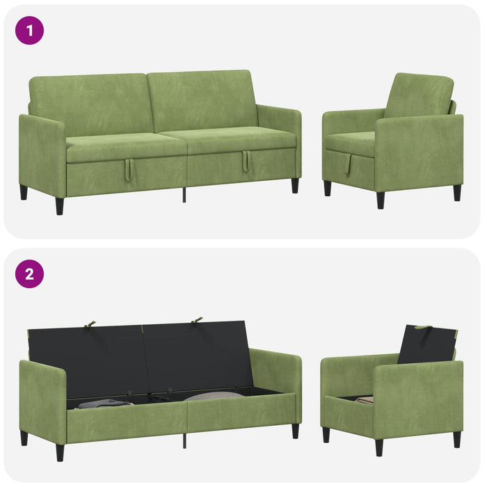 Set de canapea cu spațiu de depozitare 2 buc. Verde deschis WALTI