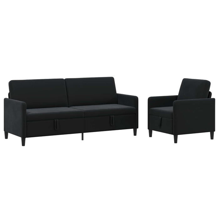 Set de canapea cu spațiu de depozitare 2 buc. Negru Poliester WALTI