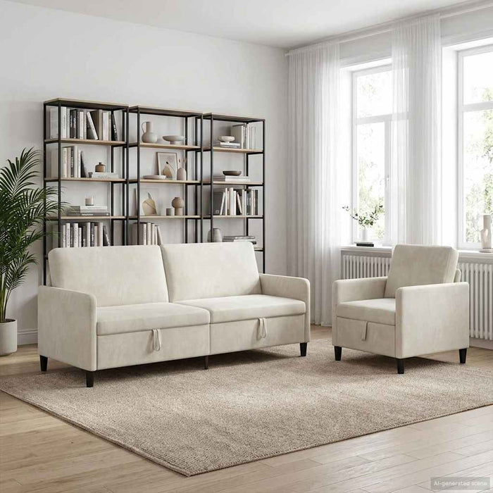 Set de canapea cu spațiu de depozitare 2 buc. Crem Poliester WALTI