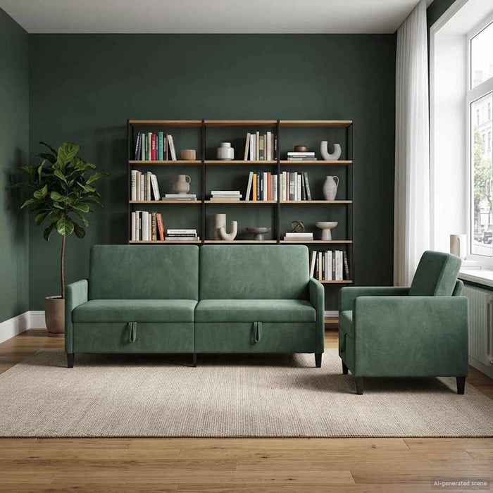 Set de canapea cu spațiu de depozitare 2 buc. Verde Mării WALTI
