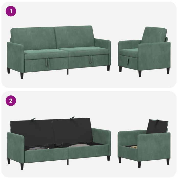 Set de canapea cu spațiu de depozitare 2 buc. Verde Mării WALTI