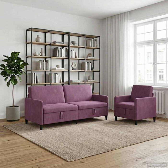 Set de canapea cu spațiu de depozitare 2 buc. Violet Poliester WALTI