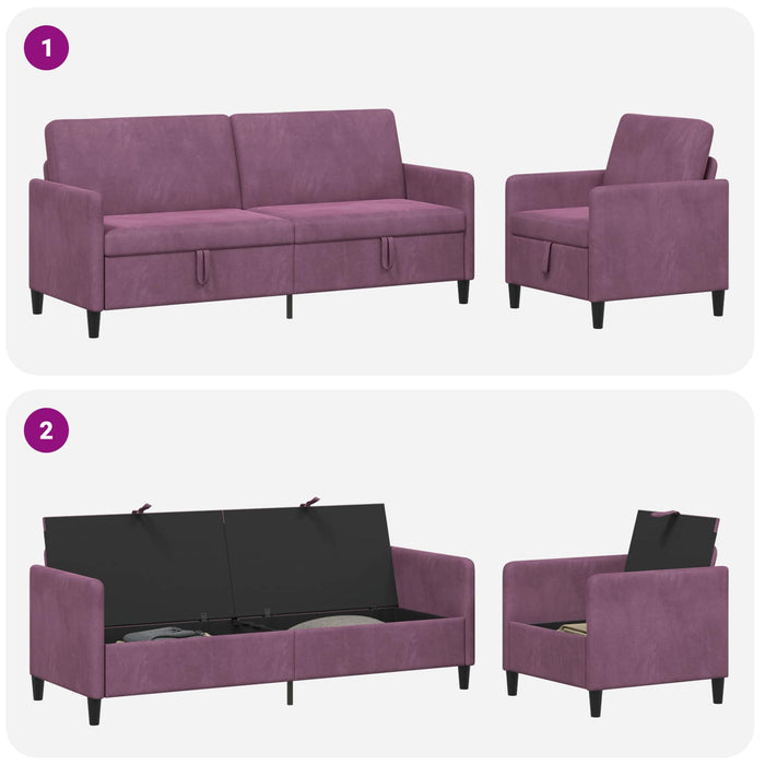 Set de canapea cu spațiu de depozitare 2 buc. Violet Poliester WALTI