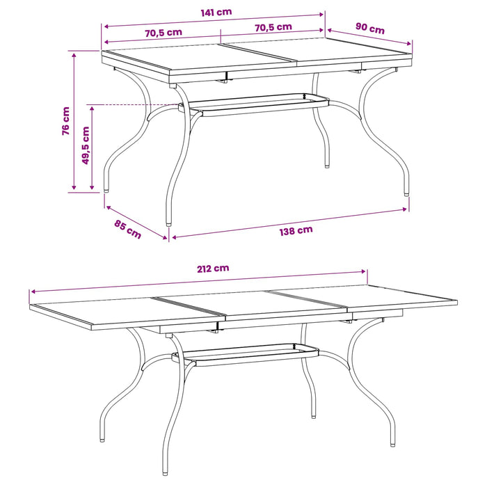 Masă de dining extensibilă din plasă Antracit 212 x 90 x 76 cm - WALTI WALTI