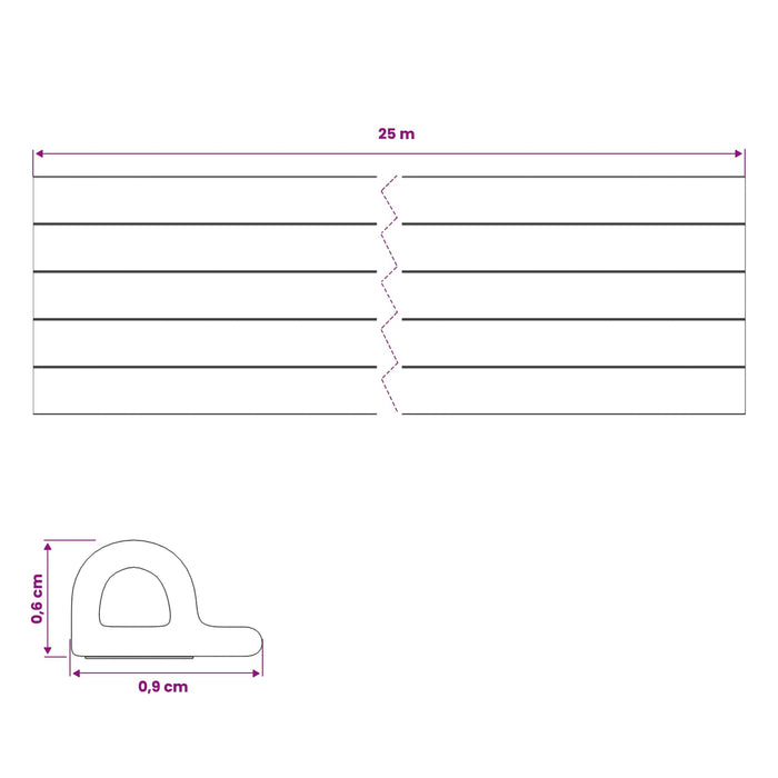 Banda adeziva pentru feronerie Negru 9 x 6 mm 25 m Spumă EPDM WALTI