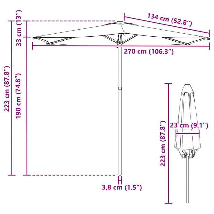 Parasol de Grădină 270 x 270 cm Poliester Dreptunghiular WALTI