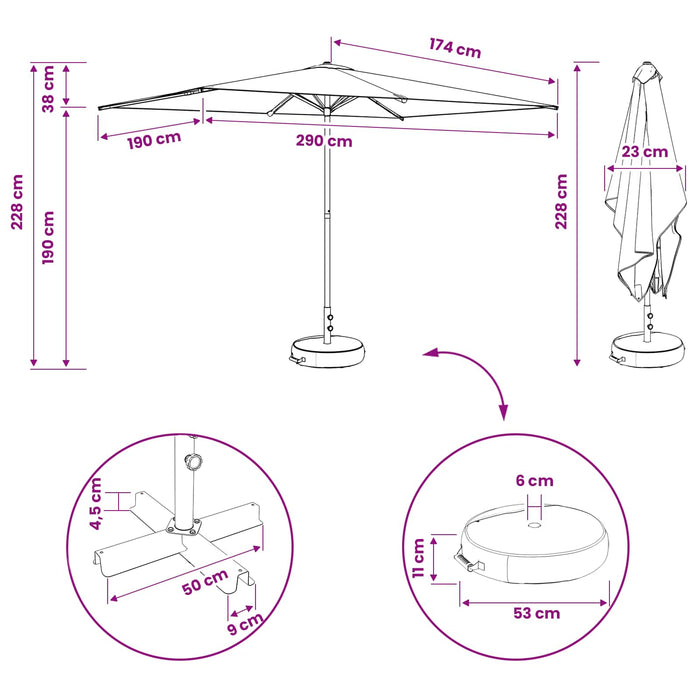 Umbrelă de grădină cu bază 200 x 300 cm Poliester WALTI