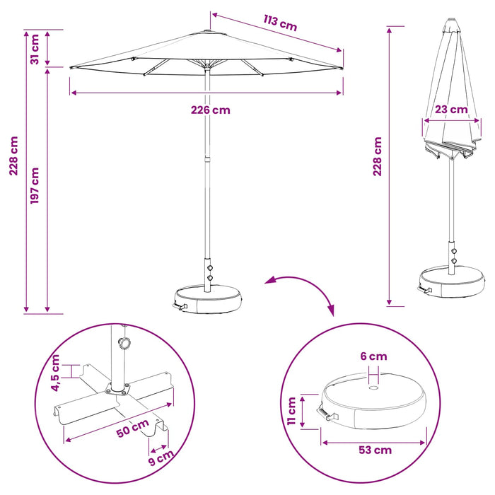 Umbrelă de grădină cu bază 230 x 230 cm Poliester WALTI