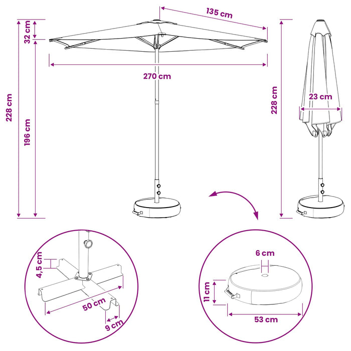 Umbrelă de grădină cu bază 270 x 270 cm Poliester WALTI