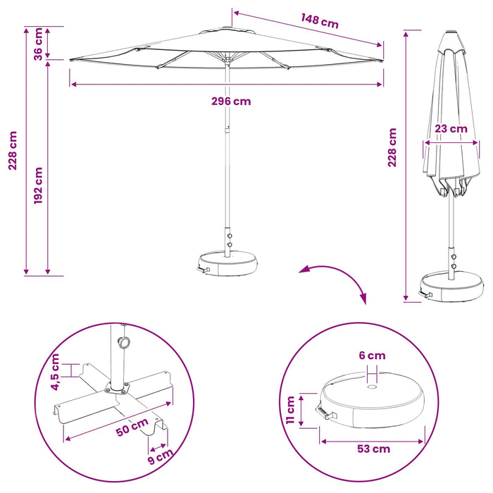 Umbrelă de grădină cu bază 300 x 300 cm Poliester WALTI