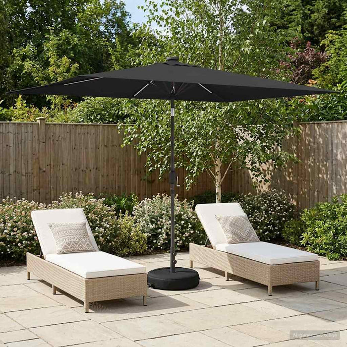Parasol de grădină cu lumini LED și bază 200 x 300 cm Poliester WALTI
